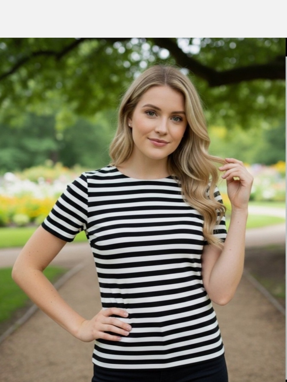 Michael Kors Classic Black & White Striped Crewneck Top